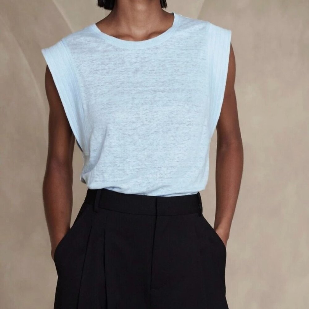 Banana Republic White Sleeveless Shoulder Pad Tee